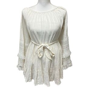 Judith March Cotton Gauze Bohemian Mini Dress With Dramatic Flared Sleeves Sz‎ M
